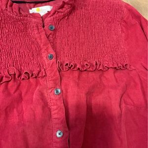 Boden Vibrant Raspberry Pink Ruffle Corduroy Blouse